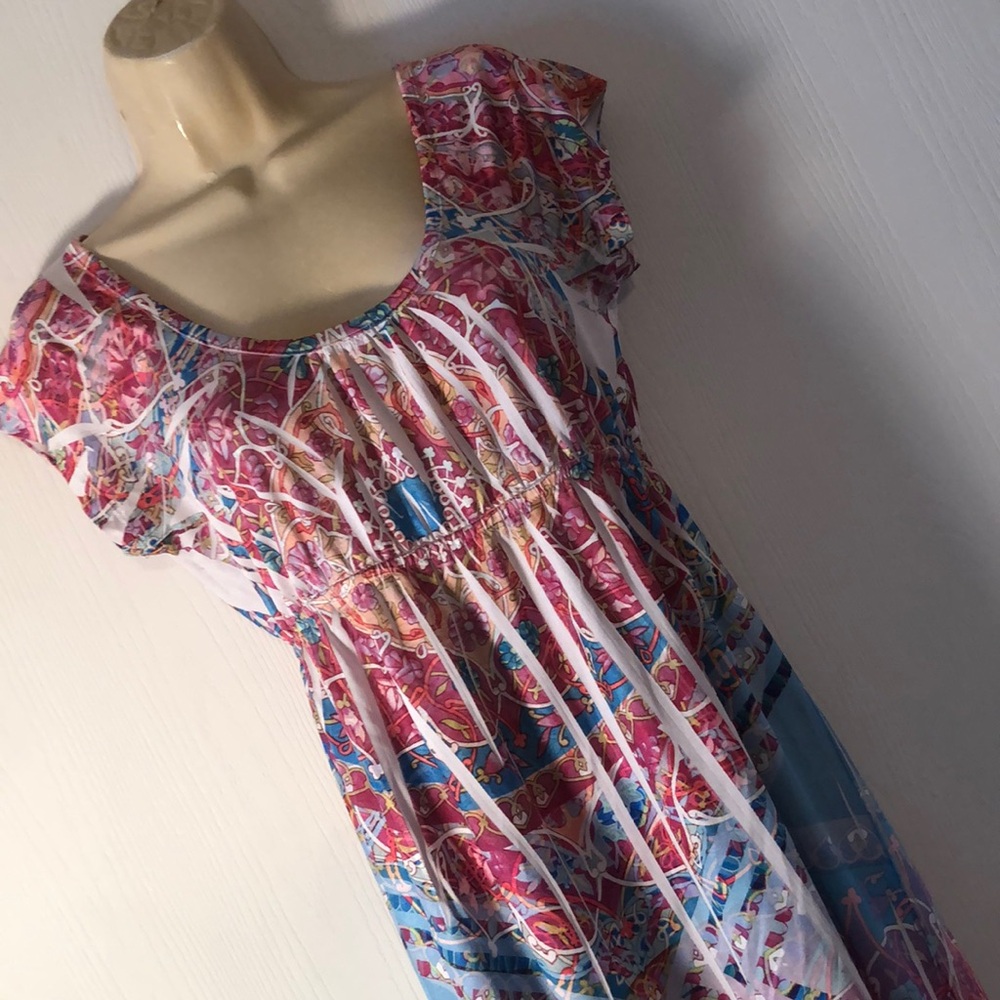 Woman’s kiara colorful spring artsy abstract midi dress